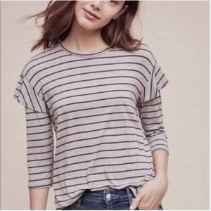 Dolan Anthropologie Binney Striped Flutter Shoulder Top